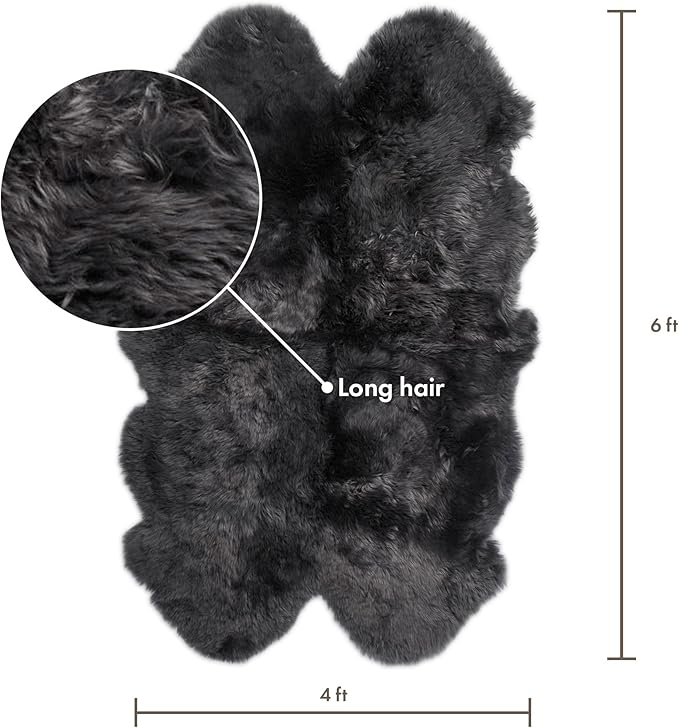 Real Sheepskin Rug 4x6 ft | Sheepskin Rugs for Living Room and Sofa | Bedside Rugs for Bedrooms | Large Fluffy Rug is Breathable & Heat-regulating in Color Dark Grey