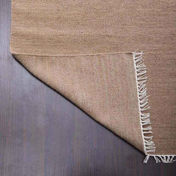 Rugsotic Carpets Hand Woven Flat Weave Kilim Wool 5'x8' Area Rug Solid Light Brown D00111