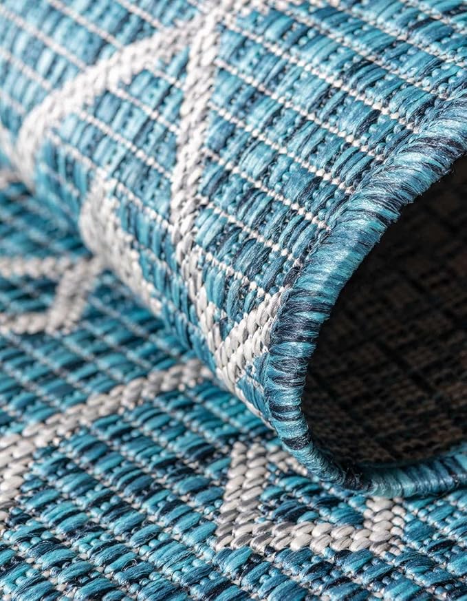 Unique Loom Outdoor Trellis Collection Area Rug - Tribal Trellis (2' x 3' 1" Rectangle Teal/Ivory)