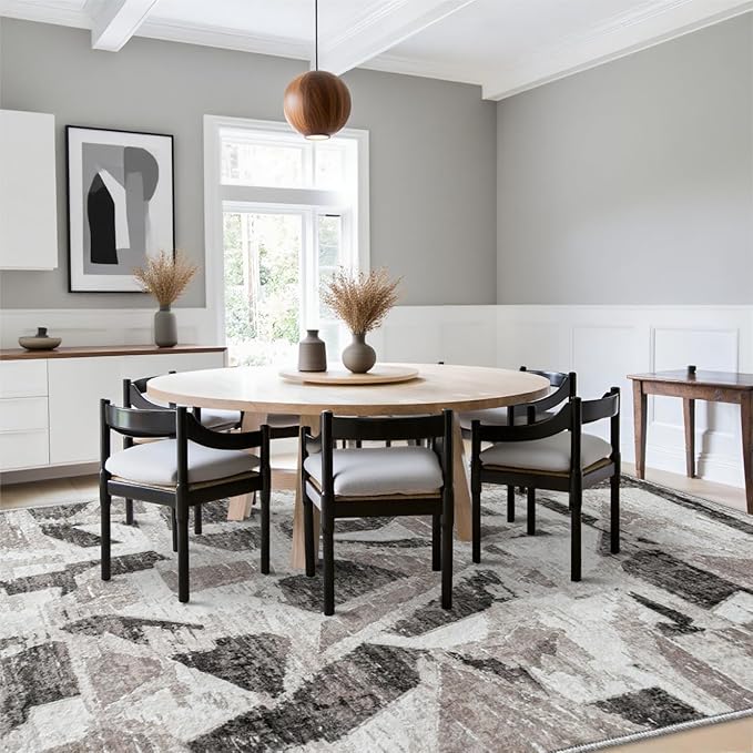 8X10 Area Rugs for Living Room Bedroom,Modern Abstract Large Carpet Washable Rugs 8x10 for Dining Room Office,Non Slip Gray Print Faux Wool Thin 8 by 10 Indoor Nursery Kids Home Pet & Child Friendly