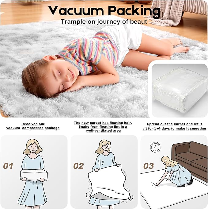 Tie-Dyed Grey 8x10 Area Rugs for Living Room Bedroom, Fluffy Large Rug Soft Shag Non-Slip Carpet for Kids Boys and Girls Room Dorm Home Decor (8ft x 10ft)