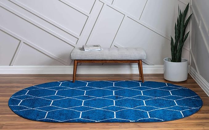 Unique Loom Trellis Frieze Collection Area Rug - Geometric (7' 10" x 10' Oval, Navy Blue/ Ivory)