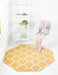 Rugs.com Lattice Frieze Collection Rug – 5' Octagon Yellow Medium Rug Perfect for Living Rooms, Kitchens, Entryways