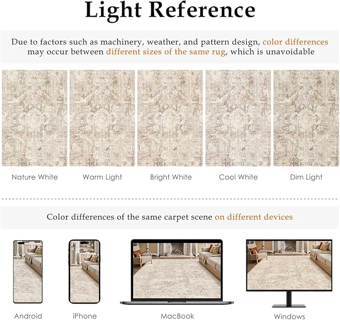 8x10 Beige Washable Area Rug for Living Room Bedroom Neutral Soft Non Slip Rug Low Pile Vintage Distressed Carpet for Dining Room Nursery Office Indoor
