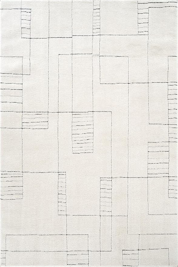 Abani Cream Area Rug – 4' x 6' – Oliver Collection – Geometric Linework Pattern – Non-Shedding, Easy to Clean – Durable for Living Room, Bedroom, or Office, Pet & Child Friendly