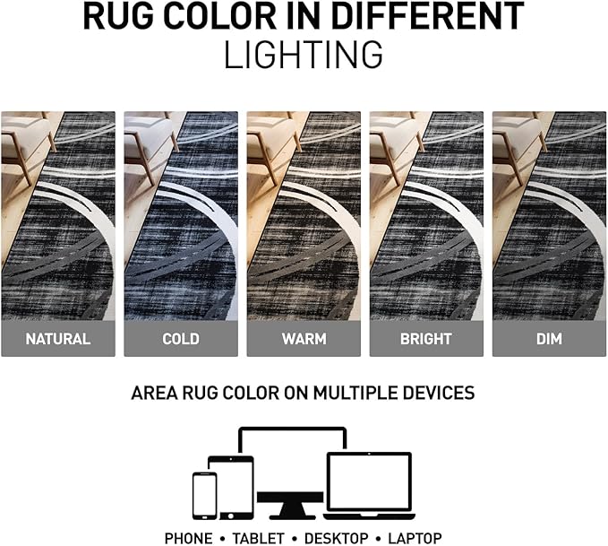 Rugshop Modern Wavy Circles Design Area Rug, Fade-Resistant Carpet for Entryway, Home Office, or Bedroom, Black, 3'3" x 5'