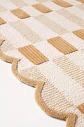 Hand-Tufted Wool Rug with Scalloped Edges, Light Blue Plaid Pattern, Cozy Soft Area Rug for Living Room, Bedroom, and Nursery, Handmade Modern Accent Rug (Neutral, 9X14 FEET)