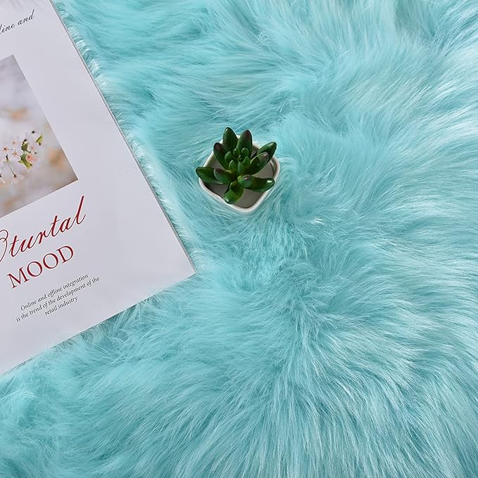Latepis Blue Runner 2x5 Faux Sheepskin Rug Washable Fur Rug Living Room Carpet Plush Soft Rugs for Bedroom Office Fluffy Shag Rugs Room Decor Runner