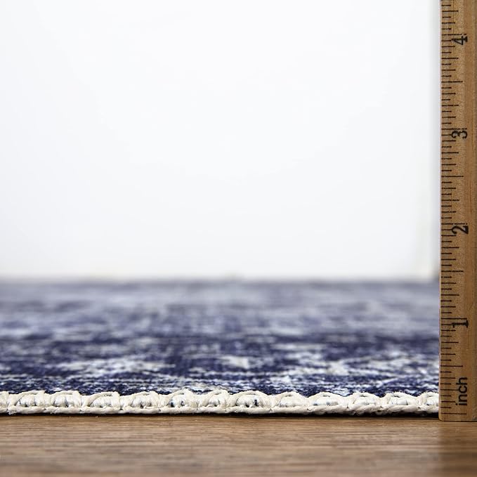 Bloom Rugs Washable Non-Slip 9' x 12' Rug - Blue/Ivory Traditional Area Rug for Living Room, Bedroom, Dining Room, and Kitchen - Exact Size: 9' x 12'
