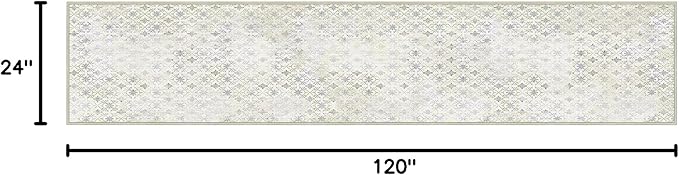 Phantoscope Washable Runner Rug 2'x10' Non-Slip, Modern Hallway Rugs for Entryway, Stair, Bedroom, Dining Room, Distressed Geometric Floral Pattern, Low-Pile Foldable Floor Carpet, Teal Floral/Beige