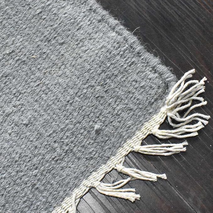 Rugsotic Carpets Hand Woven Flat Weave Kilim Wool ECO-Friendly Area Rugs - 4'x6', Rectangle Shape, Light Silver Color, Solid Plain Design, Low Pile Handmade Rugs for Living Room (D00111)