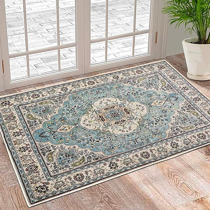 Boho Vintage Oriental Entry Rugs for Entrance Non-Slip Washable Tribal Small Area Rug,Ultra Soft Bohemian Floral Medallion Low-Pile Indoor Front Door Mat for Bedroom Kitchen Bathroom 16" x 24"