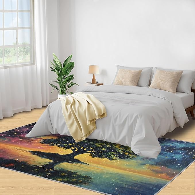 2x4 Tree of Life Runner Rug for Hallway - Galaxy Tree Kitchen Mat, Dreamlike Starry Sky Kitchen Runner Rug Soft Non Slip Anti Fatigue for Laundry Room Indoor Hallways