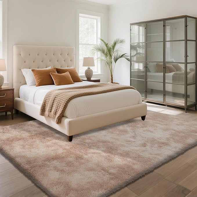 Fluffy Rug Shaggy Area Rug, Mottling Beige 4x6 Area Rugs for Bedroom, Small Bedside Rug, Soft Fluffy Shaggy Entryway Throw Rugs for Living Room Bedroom Kids Room Home Decor