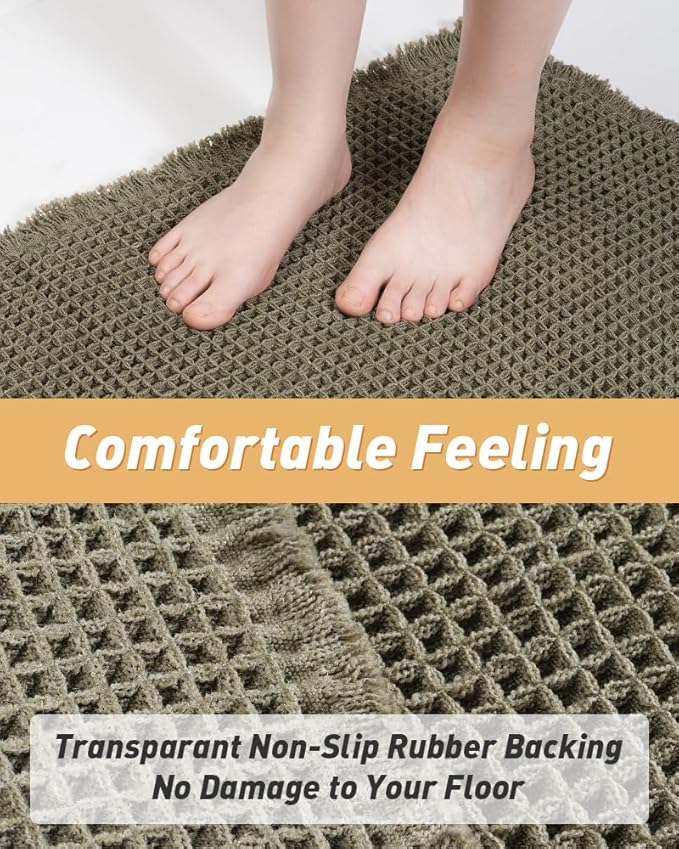 Upgraded Christmas Waffle Runner Rug Super Absorbent Non Slip Bath Mats for Bathroom Floor Washable Bathroom Runner Rug with Tassels, Ideal for Hallway Bedroom Laundry Room, Green, 2' x 5'(24" x 60")