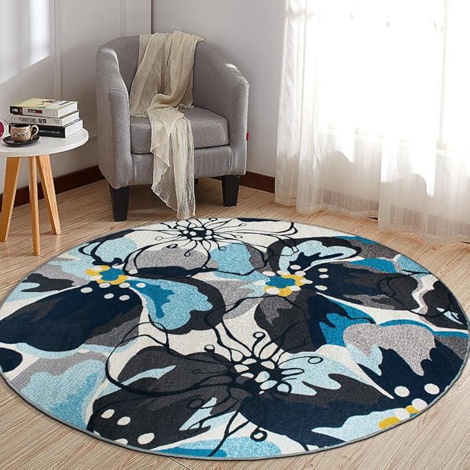 Rugshop Gray Large Floral Non-Slip Area Rug Fade Resistant for Living Room, Dining Room and Large Spaces, 8' Round