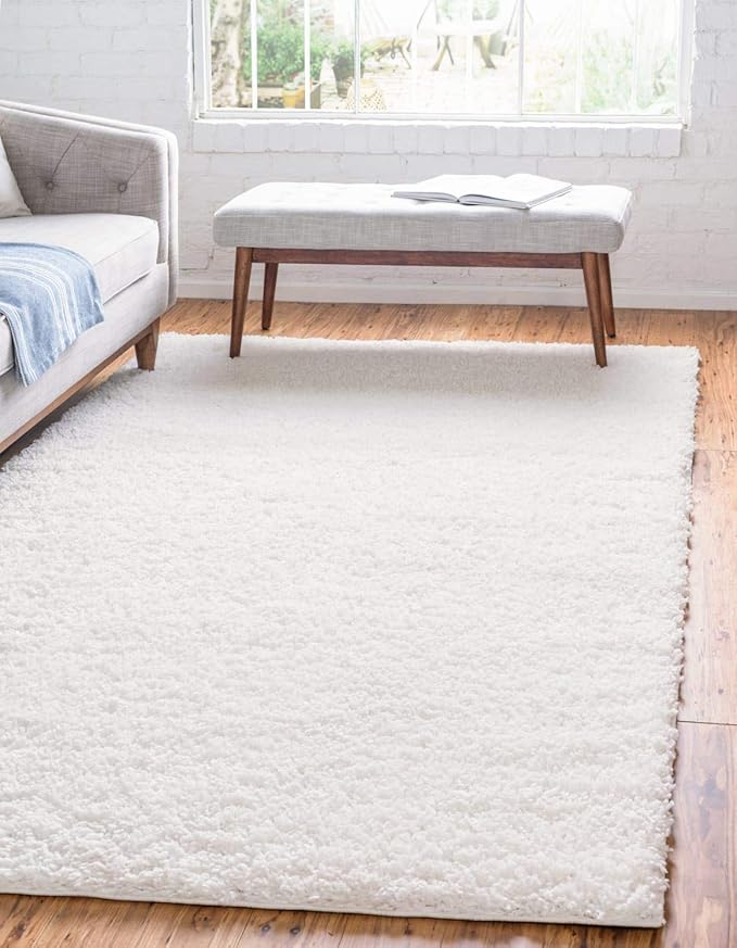 Unique Loom Davos Shag Collection Area Rug - Solid (6' 1" x 9' Rectangle, White/ Ivory)