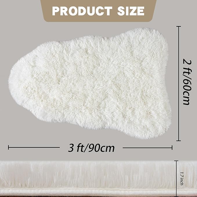 Small Rugs for Bedroom, Cream White Fluffy Shag Rug, 2x3 Ft Small Throw Rug, Soft Fuzzy Shaggy Bedside Rug for Indoor Home Decor Aesthetic