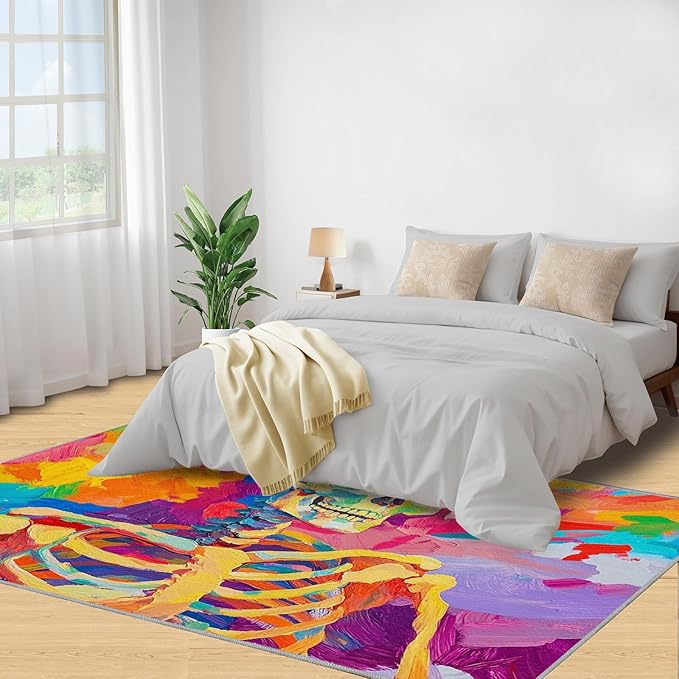 6x8 Abstract Graffiti Classroom Rugs - Colorful Skeletons Playroom Rug, Pop Art Carpet Area Rug for Girls Bedroom Kids Room Basement Office Classroom