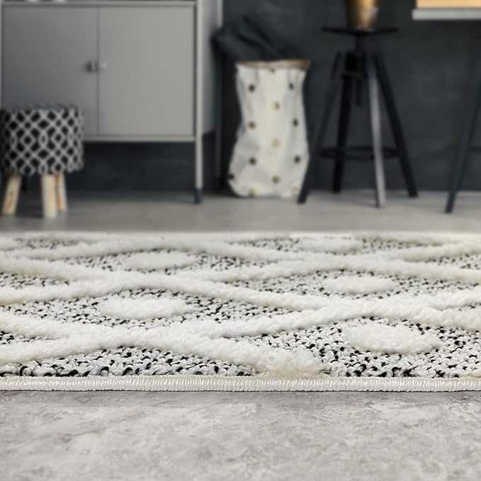 Antep Rugs Palafito 2x5 Geometric Shag Diamond High-Low Pile Textured Indoor Area Rug (Gray, 2' x 5')