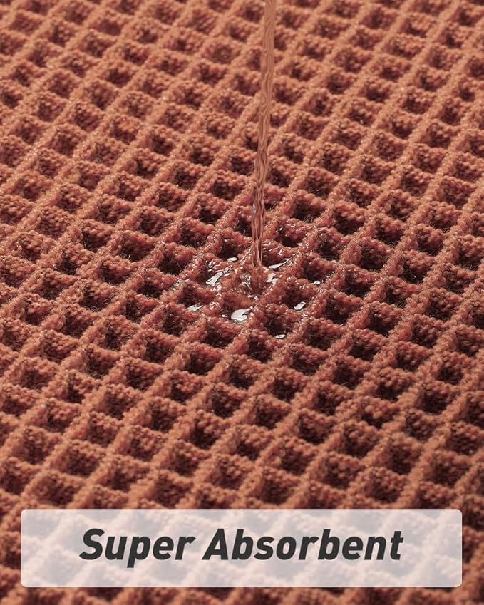AMOAMI Upgraded Waffle Runner Rug Super Absorbent Non Slip Bath Mats for Bathroom Machine Washable Bathroom Runner Rug with Tassels, Ideal for Hallway Bedroom Laundry Room, Dirty Orange, 17" x 60"