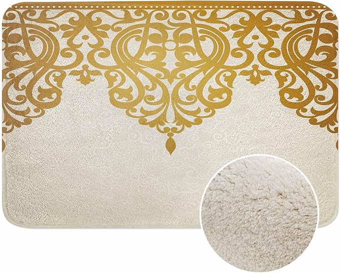 Floral Border Bath Mats for Bathroom Vintage Gold Flower Border Retro Victorian Style Pattern Floor Bath Rugs Machine Washable Bathmat Carpet Rug Room Decor for Shower Floor 20 X 31 Inch Mat