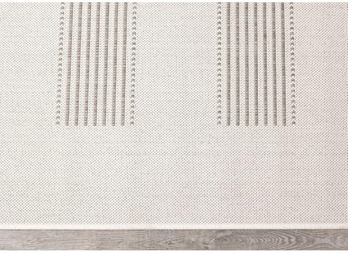 6x9 Rug with Modern Striped Pattern, Stylish Neutral Area Rug in Beige and Cream, Durable Low Pile Decorative Carpet for Living, Dining, or Bedroom