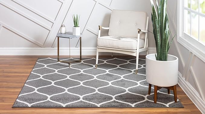 Rugs.com Lattice Frieze Collection Rug – 8' Square Dark Gray Medium Rug Perfect for Living Rooms, Kitchens, Entryways