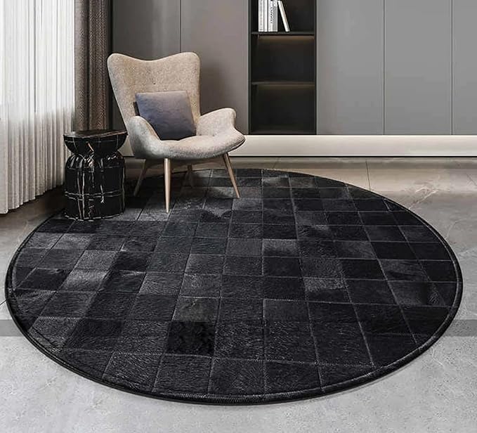 Round Area Rug – Soft Modern Carpet for Living Room, Bedroom, Entryway – Non-Slip Durable Floor Mat for Home Décor (Black_8X8)