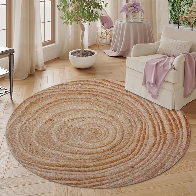 Tree Stump Growth Rings Washable Round Rugs Wood Color Texture Circle Rugs for Living Room Entryway Round Area Rug Soft Non Slip Nursery Carpet for Bedroom Dining Coffee Table 5ft