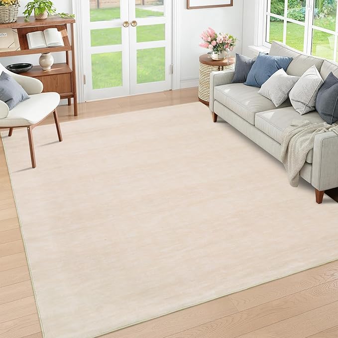 RUGSREAL 3x5 Washable Bedroom Rug Indoor Solid Color Rug Non-Slip Dining Room Throw Carpet Modern Contemporary Area Rug for Living Room Bedroom Kitchen Nursery, 3' x 5' Ivory Beige