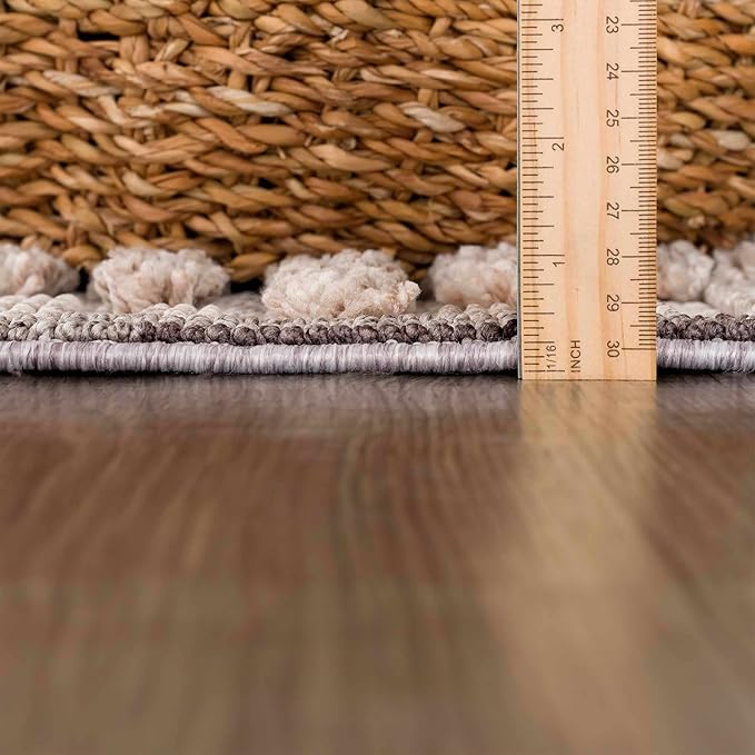 Hauteloom Maulawin Farmhouse Living Room Bedroom Southwestern Tribal Area Rug - Soft Shaggy High Low Carpet - High Pile - Bohemian, Boho - Gray, Brown, Beige, Cream - 6'7" x 9'