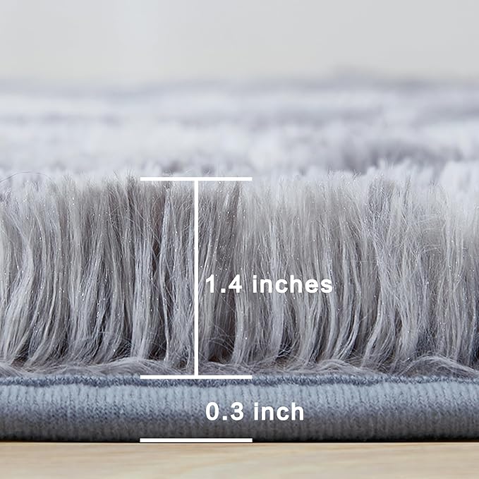 Andency Soft Area Rugs for Living Room Bedroom, 4x6 Non-Slip Fluffy Shag Carpet, Indoor Floor Fuzzy Shaggy Living Room Plush Rug for Kids Dorm Nursery Home Decor Aesthetic, Tie-Dyed Light Grey