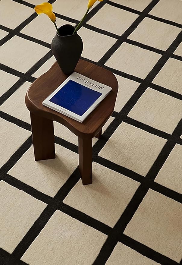 Handmade Wool Area Rug & Runner | Modern Grid Pattern Carpet for Living Room, Bedroom, Hallway & Home Décor | Multiple