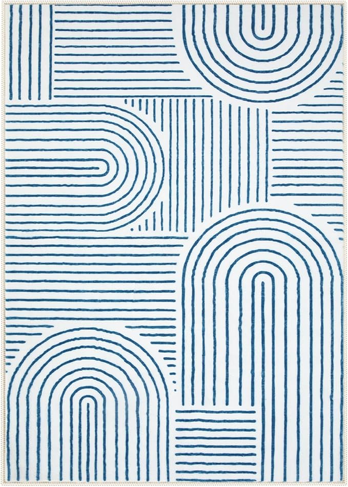 Lahome Abstract 6x9 Area Rugs, Soft Washable Rugs for Living Room Ultra-Thin Non Slip Dining Room Rug, Blue Rug Throw Large Carpet for Bedroom Office(6'x9',Blue/White)