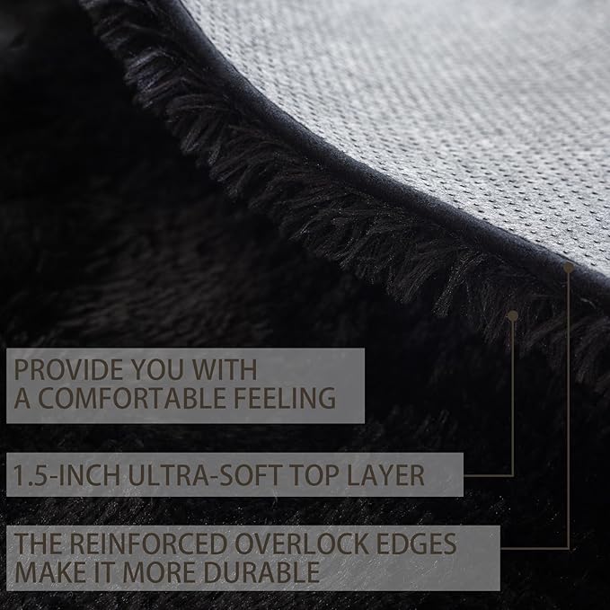 4x6 Area Rugs for Living Room Bedroom,Soft Fluffy Shaggy Bedside Rug, Indoor Floor Carpet for Kids Playroom Playroom, Dorms, Nursery Rooms, Home Decor (Black 4'x6')