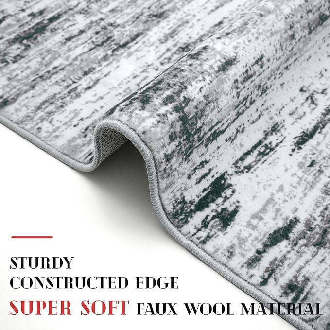 Modern Abstract Runner Rug 2x6, Black Grey White Washable Kitchen Runner Non-Slip Soft Hallway Rug Runner Thin Print Faux Wool Carpet for Entryway Bedroom Laundry Room Indoor Home Decor