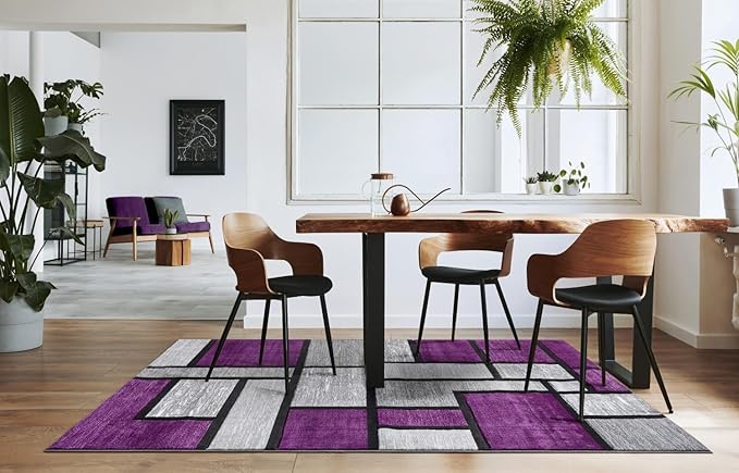 Geometric Area Rug - Decorative Home & Office Rug - Indoor Carpet for Living Room, Bedroom, Family or Dining Room - Non-Fading Polyester Material, Stain-Proof - Made in Turkey - Purple, 8 x 10