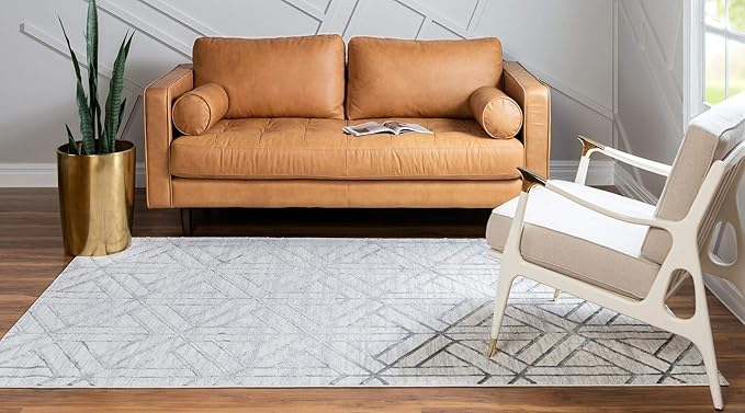 Rugs.com Lattice Trellis Collection Rug – 5' x 8' White Low-Pile Rug Perfect for Living Rooms, Large Dining Rooms, Open Floorplans