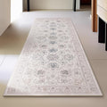 Phantoscope Washable Runner Rug 2'x6' Non-Slip, Vintage Neutral Hallway Rugs for Entryway, Stair, Bedroom, Distressed Boho Floral Medallion Pattern, Low-Pile Foldable Carpet, Cream Beige/Neutral