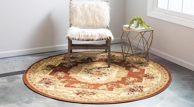 Rugs.com Chateau Collection Rug – 6 Ft Round Brick Red Medium Rug Perfect for Kitchens, Dining Rooms