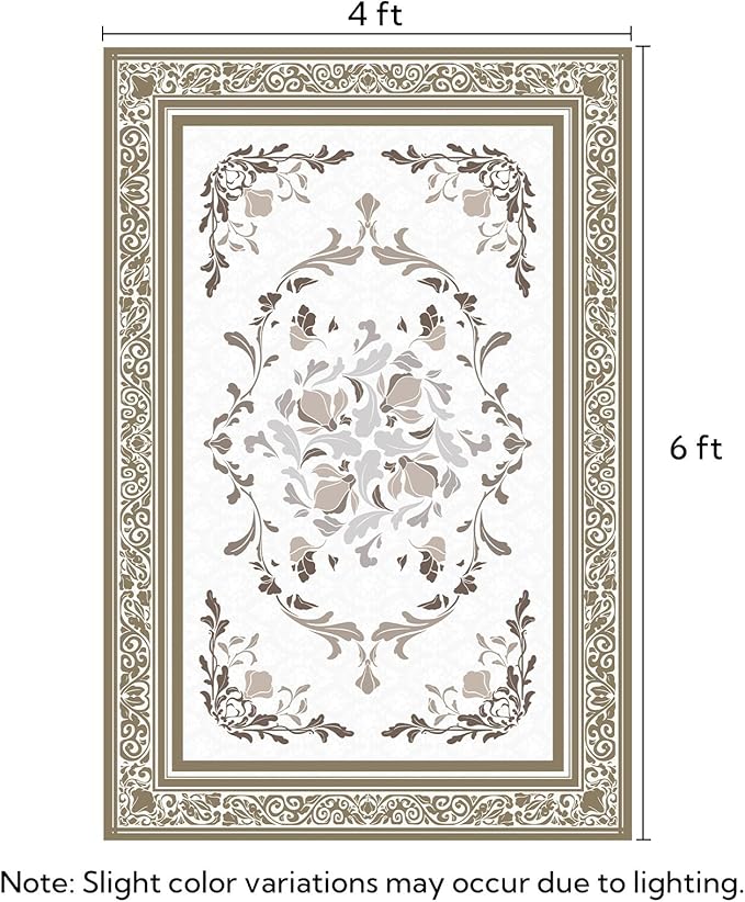 SOULFUL Medium Pile 4x6 Rugs for Living Room - Cozy Soft Underfoot Area Rug - Brown Boho Floral - Washable Non-Slip - Perfect for Bedroom Kids Room Under Dining Table Office