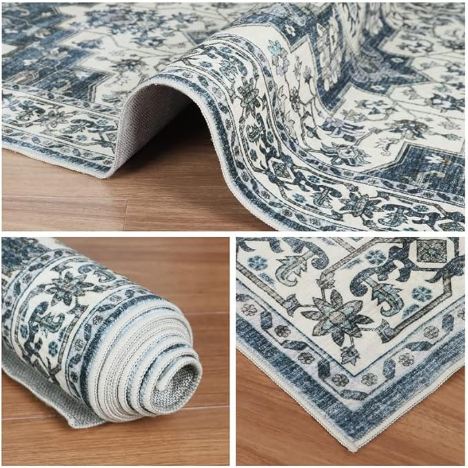 Dripex Vintage Collection Washable Area Rug - 2x3 Door Mat Small Entryway Rug Distressed Non-Slip Low-Pile Floor Carpet for Indoor Front Entrance Kitchen Bathroom Living Room Bedroom