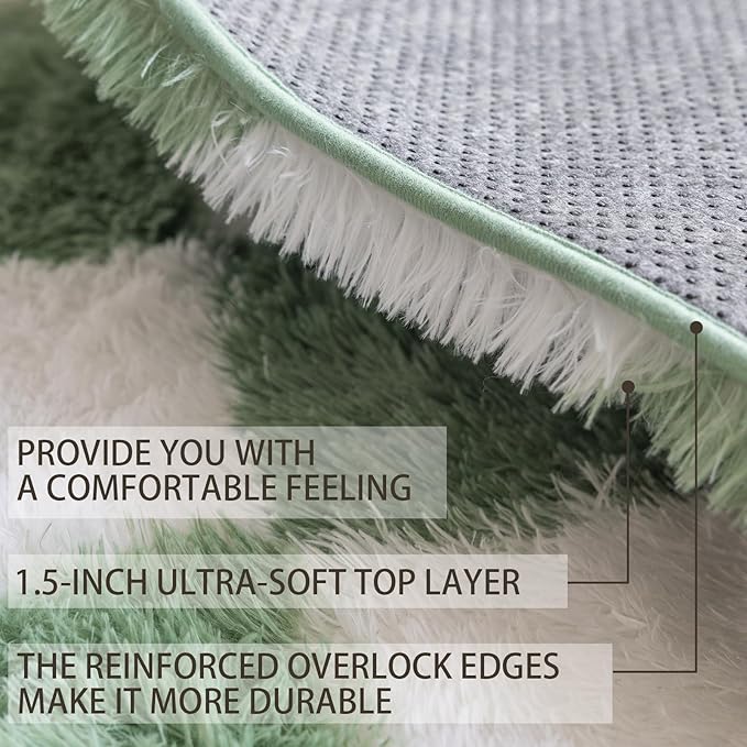 8x10 Area Rugs for Living Room Bedroom, Soft Fluffy Shaggy Bedside Rug, Indoor Floor Carpet for Kids Playroom, Dorms, Nursery Rooms, Home Decor (Green & White 8'x10')