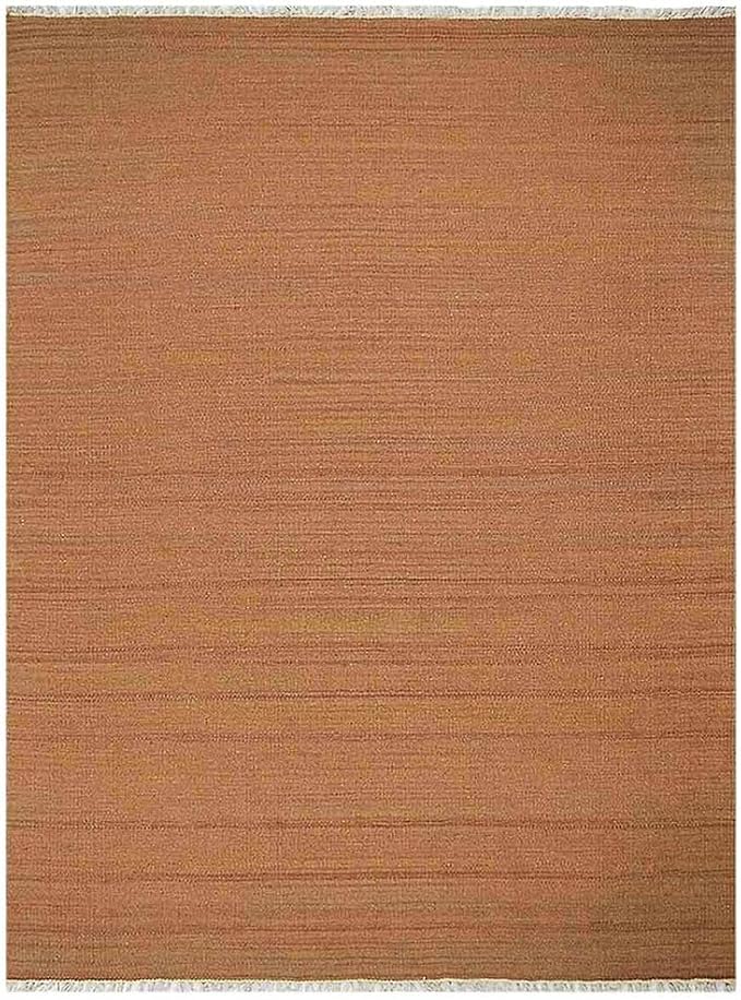 Rugsotic Carpets Hand Woven Flat Weave Kilim Wool ECO-Friendly Area Rugs - 5'x8', Rectangle Shape, Orange Color, Solid Plain Design, Low Pile Handmade Rugs for Living Room, Bed Room (D00111)