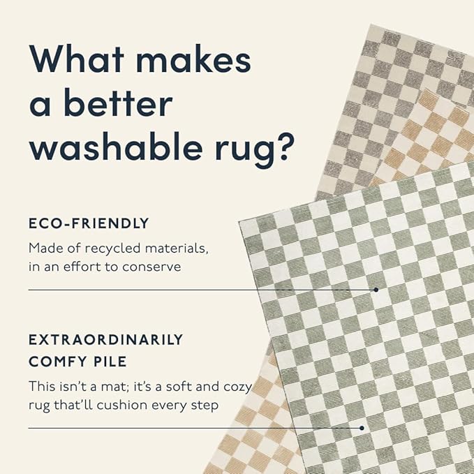 Revival Rugs Gambit 7'10"x10' Checkered Rug Washable Area Rug for Living Room Bedroom - 100% Recycled Oeko-TEX Certified, Medium Pile, Camel, Beige