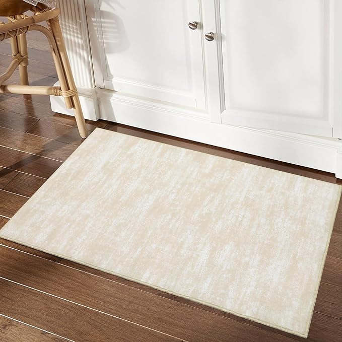RUGSREAL Small Contemporary Area Rug Modern Solid Indoor Throw Carpe Machine Washable Non-Slip Low-Pile Area Rug for Living Room Bedroom Laundry, 2' x 3' Cream-White