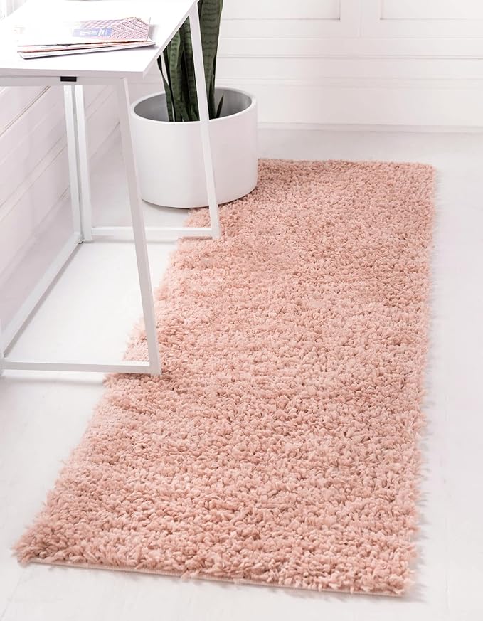 Unique Loom Davos Shag Collection Area Rug - Solid (2' 7" x 20' Runner, Dusty Rose)