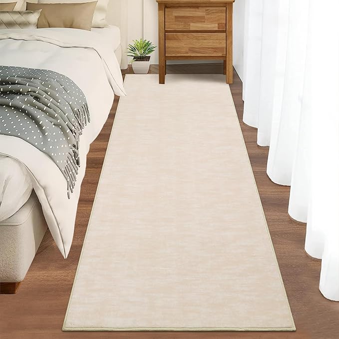 RUGSREAL Machine Washable Runner Rug 2x8 Long Entryway Throw Mat Contemporary Soild Kitchen Runner Rug Low-Pile Modern Carpet for Hallway Laundry Bedroom Living Room, 2'3" x 8' Ivory Beige