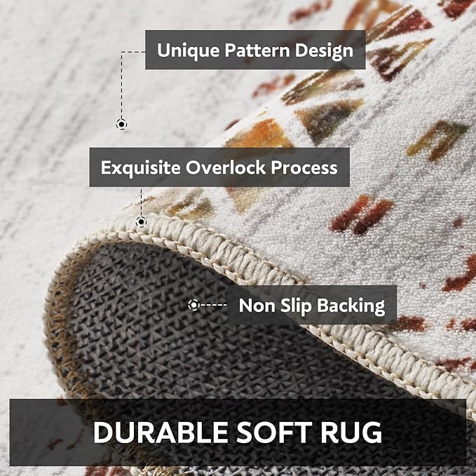 4x6 Area Rugs for Living Room Machine Washable Rug Distressed Indoor Carpet Neutral Moroccan Boho Rug Ultra Soft Area Rug for Bedroom Dining Room Playroom Office, Multi-Color